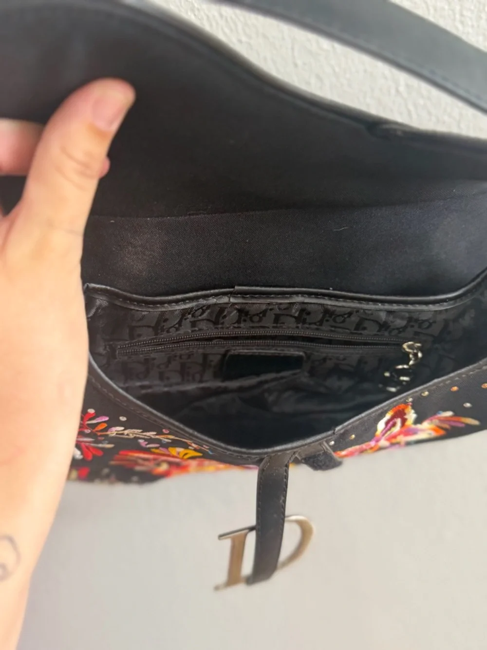 Dior Black Embroidered Butterfly Saddle Bag with Multicolor Accents - Picture 8 of 11